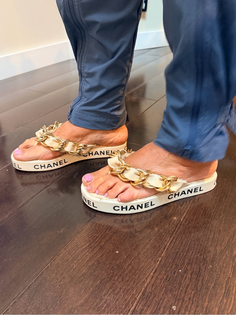 1990’s Vintage CHANEL Terry Cloth Chain Thong Sandals - Picture 8 of 8